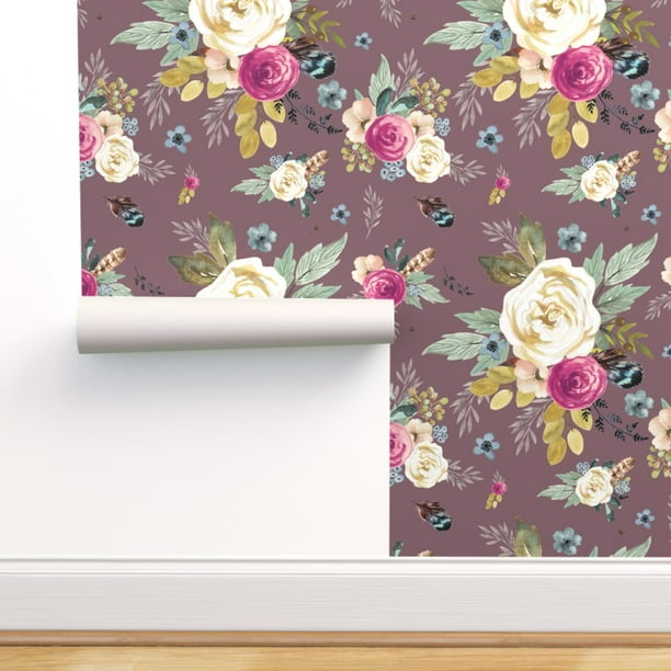 Wallpaper Roll Pink Grey Purple Lilac Boho Floral Flowers 24in x 27ft Wallpaper Roll Pink Grey Purple Lilac Boho Floral Flowers 24in x 27ft